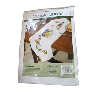 NWT Herschners October Fest stamped cross stitch table runner kit Autumn Fall